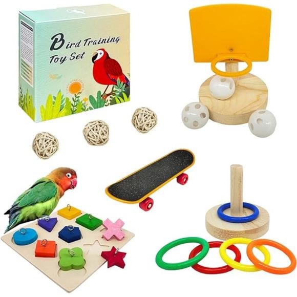 Bird Toys For Parakeets,5pcs Parrot Toys Set Include Bird Basketball Toy, Block - Picture 7 of 7